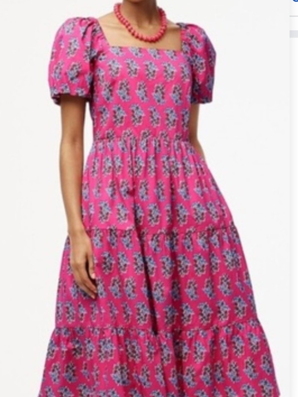 J. Crew Pink Floral Square-Neck Puff-Sleeve Maxi Dress